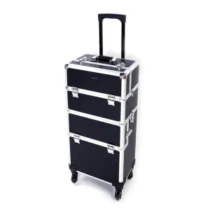 mefeir 2-IN-1 Rolling Makeup Train Case,4 Removable Wheels Travel Lift Handle Strap,Lockable Beauty Cosmetic Trolley Artist Organizer, Ideal Gift Stylist Wife Girlfriend Daughter (Black)