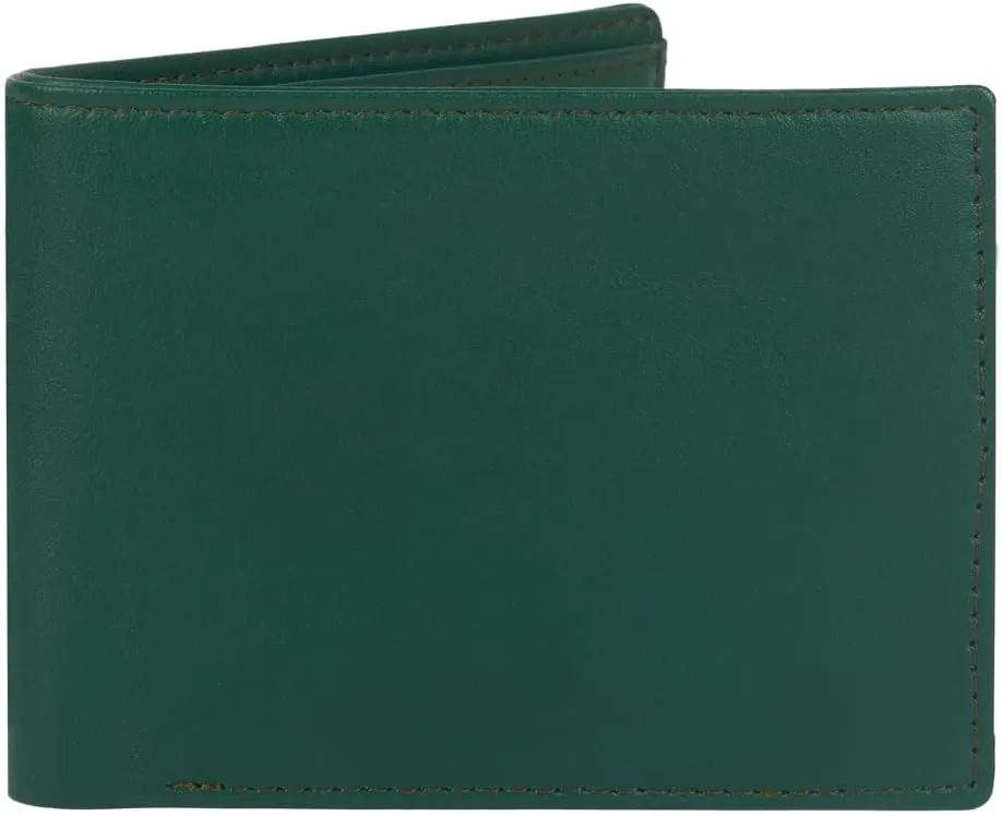 Men's Green Leather Bifold Wallet RFID Blocking Front Pocket Security Passcase Cowhide Durable Extra Capacity Billfold 6 Credit Cards with Flip-out ID Window Classic Handmade Gift For Him VINAM-B-08