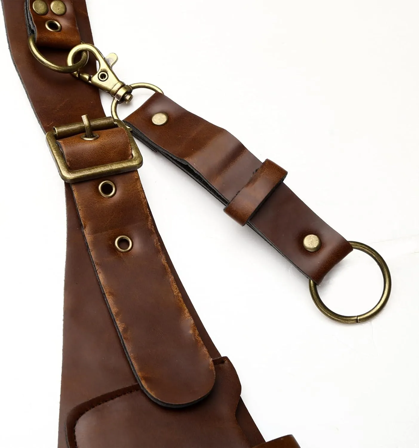 Mens Leather Hidden Underarm Shoulder Bag Double Shoulder Pouch Outdoors Mobile Phone Holster Bag