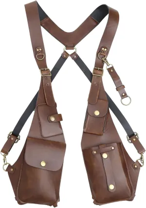 Mens Leather Hidden Underarm Shoulder Bag Double Shoulder Pouch Outdoors Mobile Phone Holster Bag