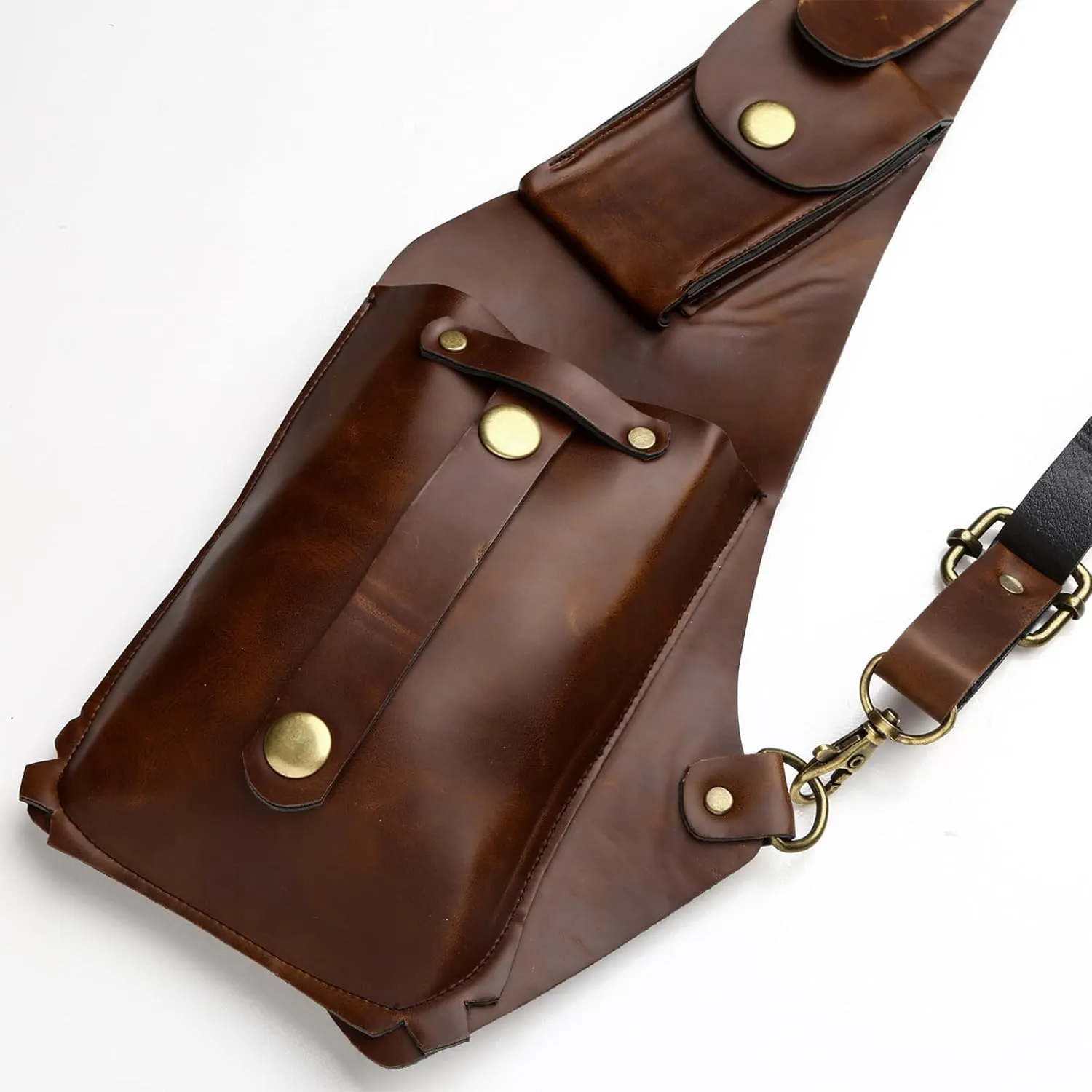 Mens Leather Hidden Underarm Shoulder Bag Double Shoulder Pouch Outdoors Mobile Phone Holster Bag
