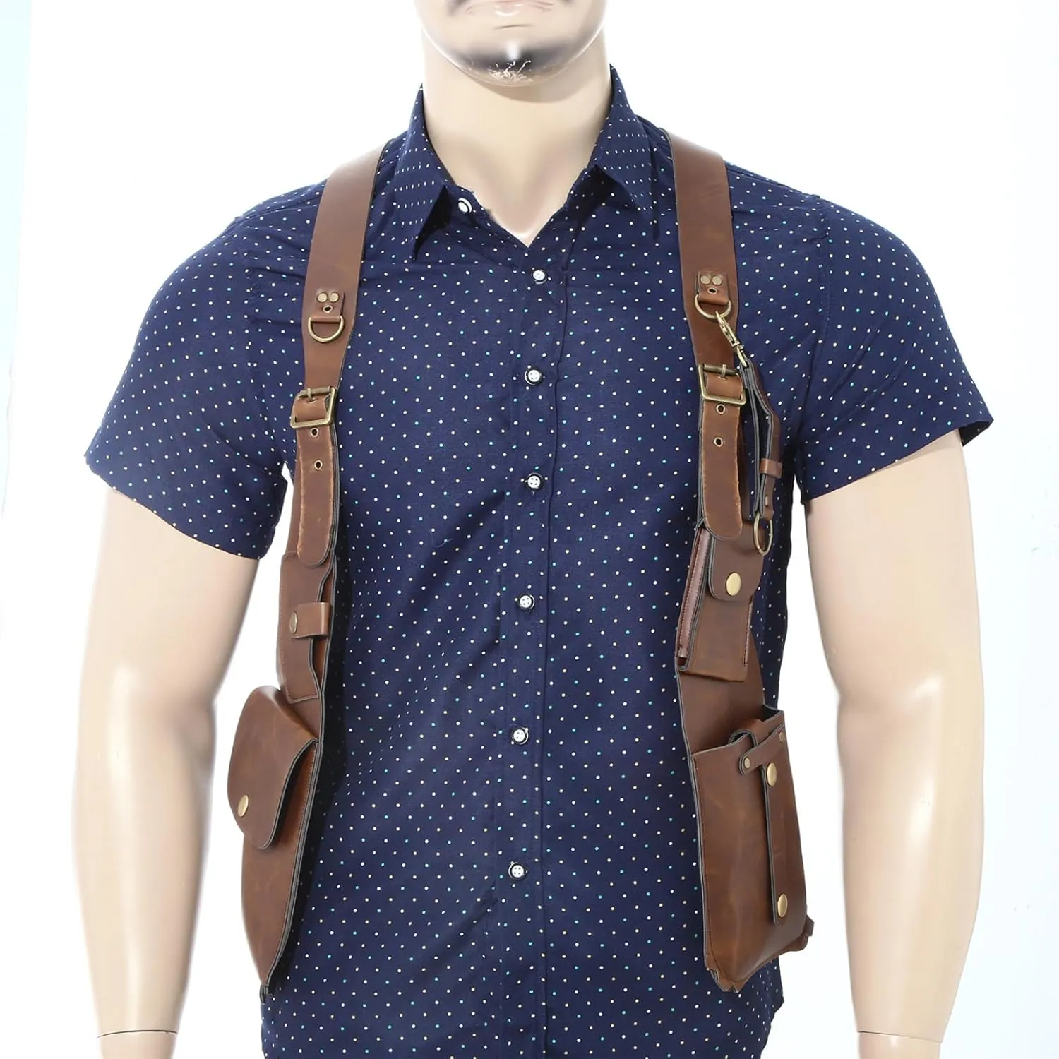 Mens Leather Hidden Underarm Shoulder Bag Double Shoulder Pouch Outdoors Mobile Phone Holster Bag