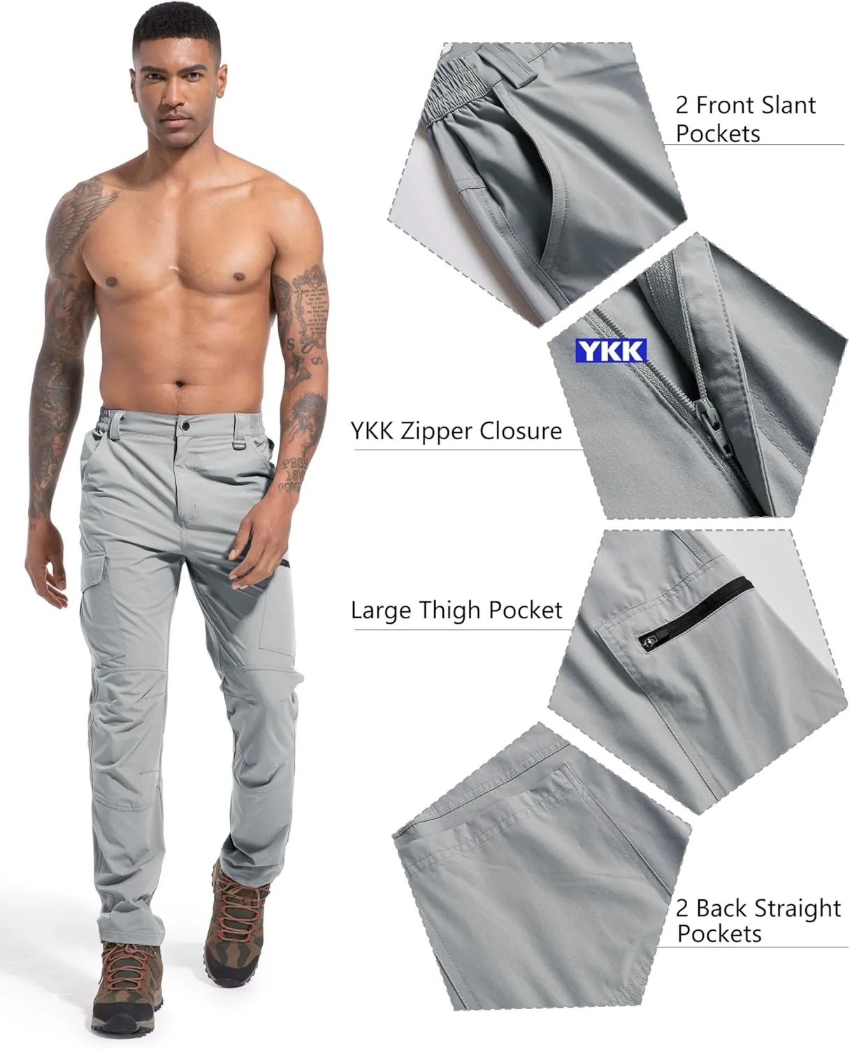 Men's Lightweight Hiking Cargo Work Pants Quick Dry Water Resistant Fishing Travel Climbing Outdoor Stretch Pants