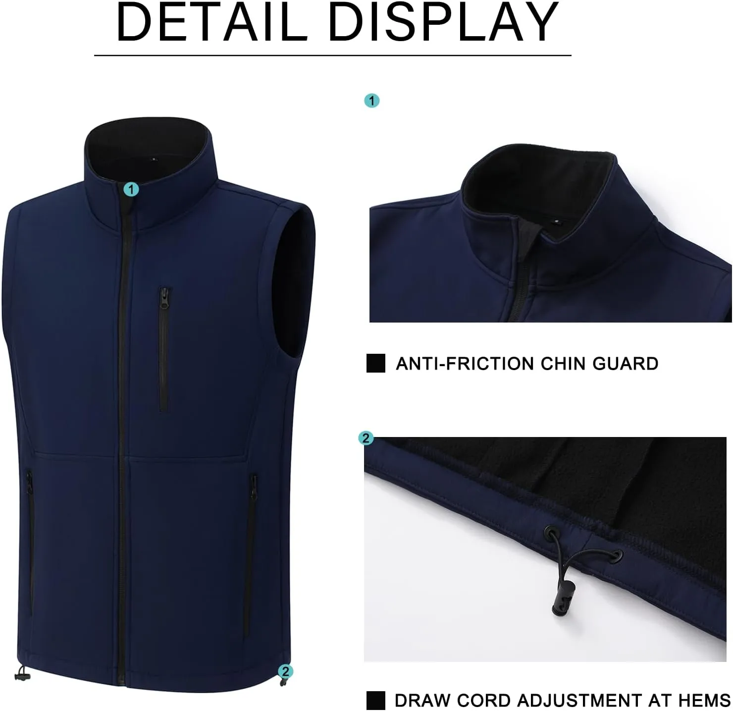 Men's Lightweight Softshell Vest Outerwear Windproof Puffer Sleeveless Jacket for Golf Running