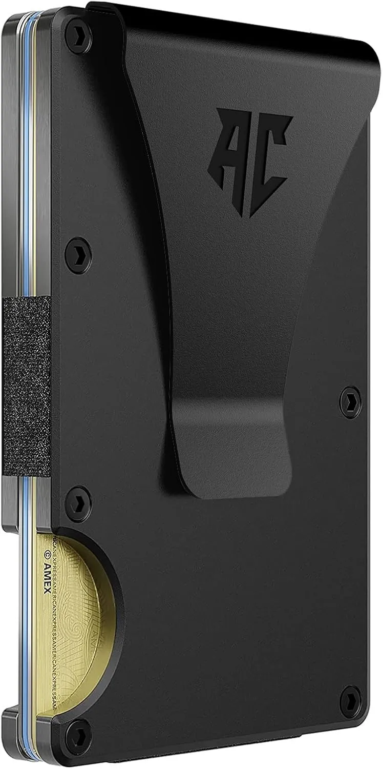 Men's Minimalist Credit Card Holder - Slim Wallet for Men with RFID Blocking - Front Pocket Metal Wallet with Money Clip (Obsidian)