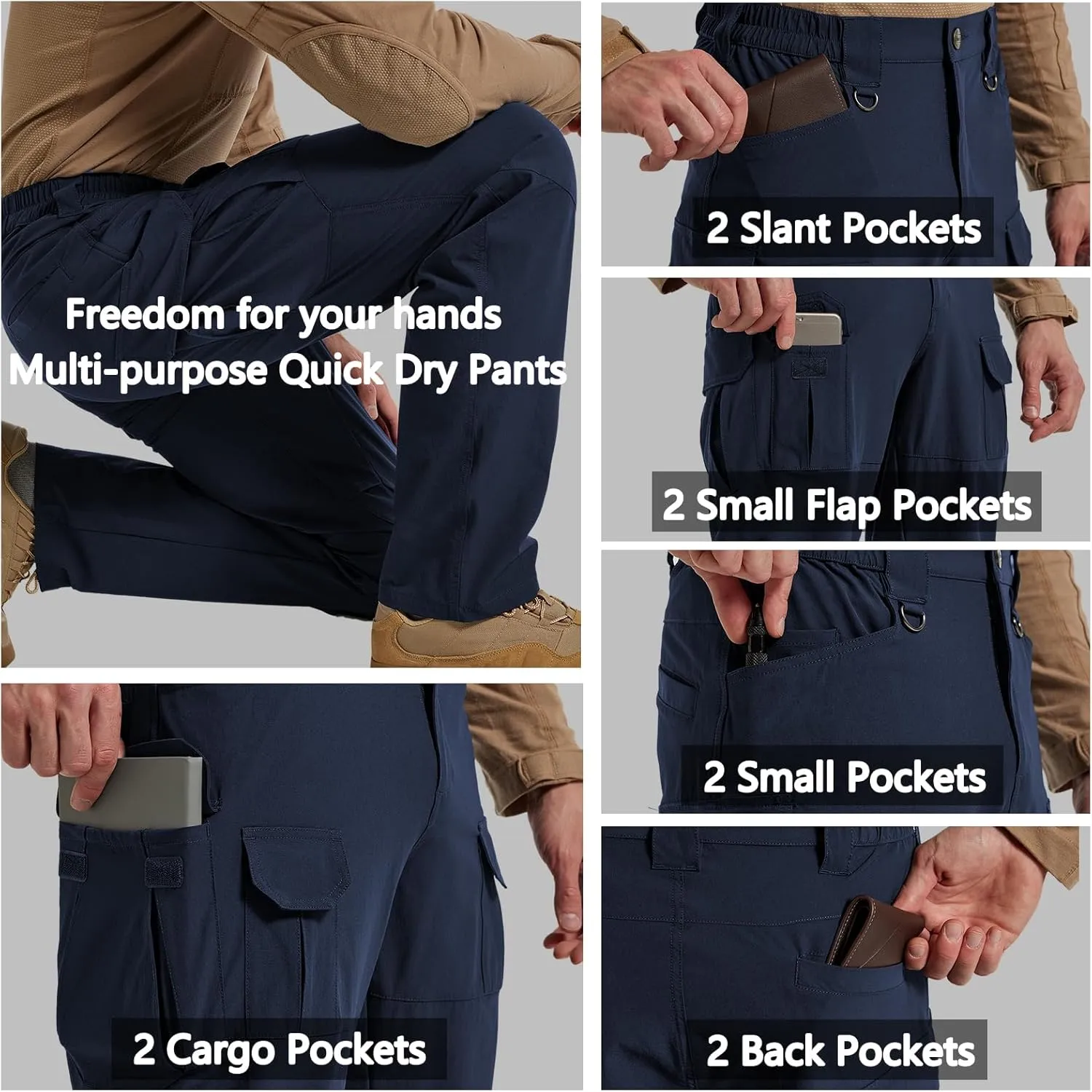 Men's Quick Dry Cargo Pants Water Resistant Tactical Pants Lightweight Stretch Outdoor Work Hiking Pants