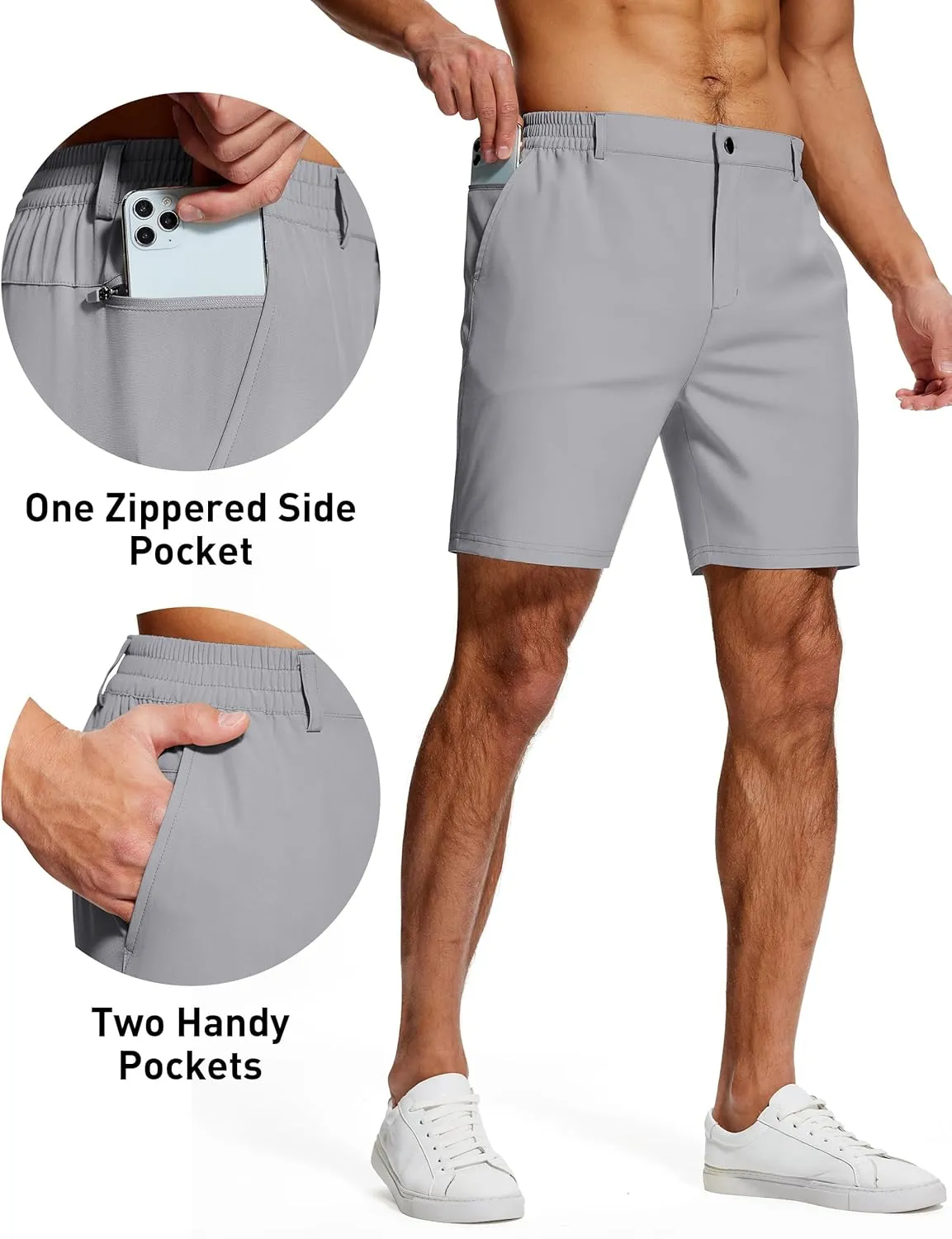 Mens Stretch Golf Shorts 7 Inch Inseam Quick Dry Lightweight Dress Shorts for Men with Zipper Pockets Hiking