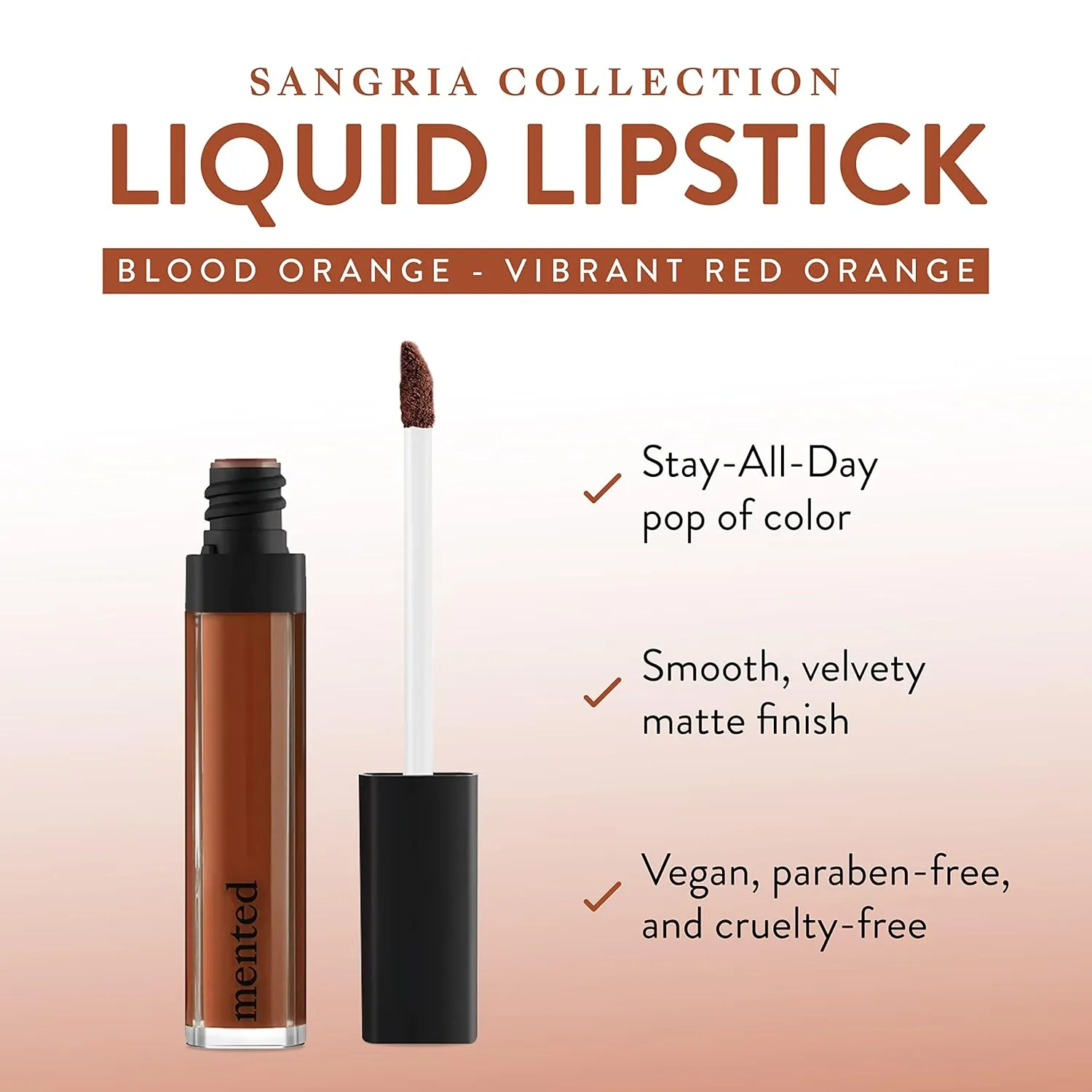 Mented Cosmetics Liquid Lipstick for Women, Velvet Matte Red Lipstick, Waterproof Lip Gloss, Tint, Stain Long Lasting Hydrating Moisturizing, Smudgeproof, Vegan, Blood Orange