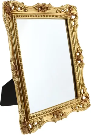 MERRYHAPY 1pc Vintage Style Girl Cosmetics Mirror Square Decorated Antique Mirror Stand