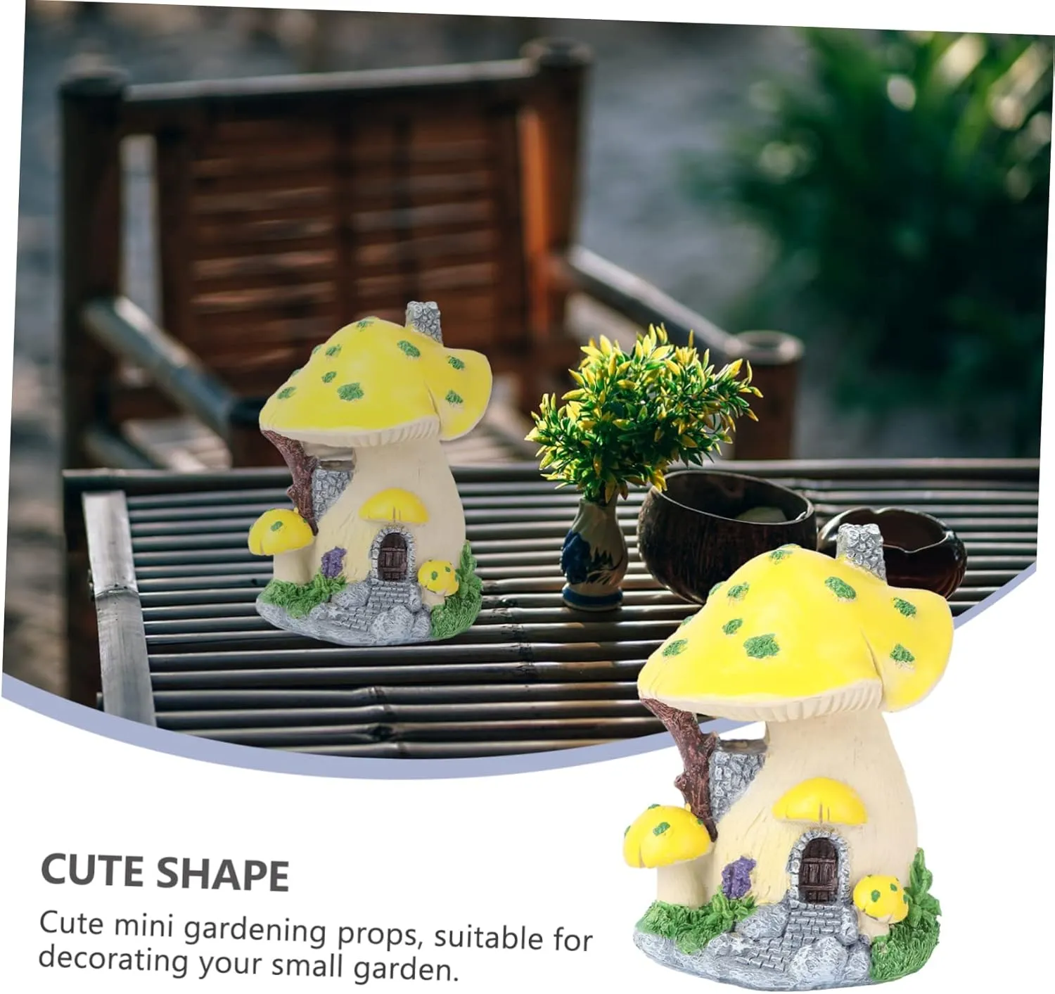 MERRYHAPY Creative Mushroom House Miniature Landscape Decor Yellow Bonsai Ornament for Landscape Decoration Cute Gardening Props for Home and Terrarium