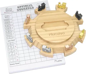 Mexican Train Dominoes Accessories, Mexican Train Dominoes Set 3 PCS- 1* Pine Wooden Mexican Train Hub, 8 * Metal Colorful Mexican Train Markers, 1 * 70-Sheet Mexican Train Score Pads
