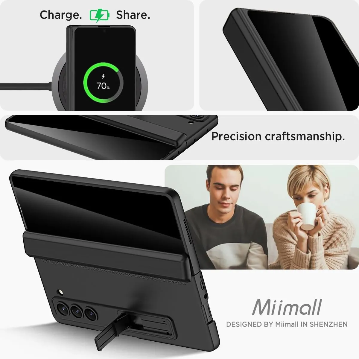 Miimall for Samsung Galaxy Z Fold 5 Case with Privacy Screen Protector, Built-in Convenient Adjustable Kickstand & Magnetic Hinge Protection All-Inclusive Protective Case for Galaxy Z Fold 5 5G Black