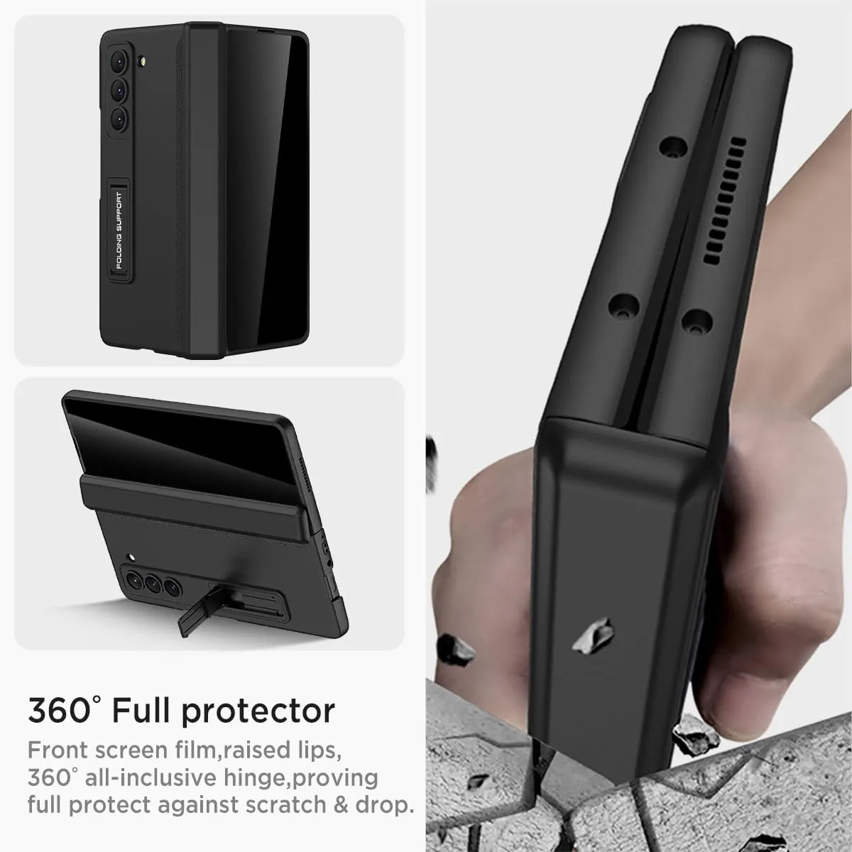 Miimall for Samsung Galaxy Z Fold 5 Case with Privacy Screen Protector, Built-in Convenient Adjustable Kickstand & Magnetic Hinge Protection All-Inclusive Protective Case for Galaxy Z Fold 5 5G Black