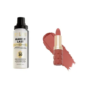 Milani Color Fetish Matte Lipstick (Secret) & Milani Make It Last Sunscreen Setting Spray with SPF30 - Makeup Primer and Setting Spray with Sunscreen, Long Lasting Makeup Finishing Spray