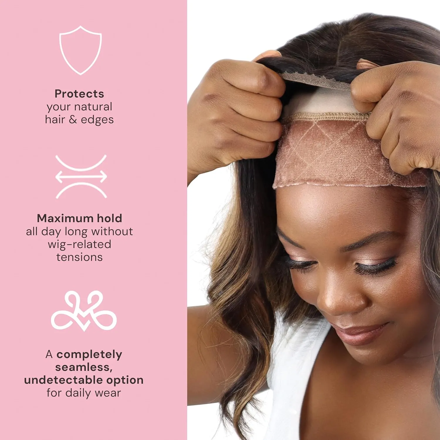 Milano Collection GripCap for Women, 2 in 1 Wig Cap with Grip Band Plus Wig Cap for Lace Frontals, Fully Adjustable, Comfortable, and Breathable Fabric for Secure Fit, Nude, 2 Pack