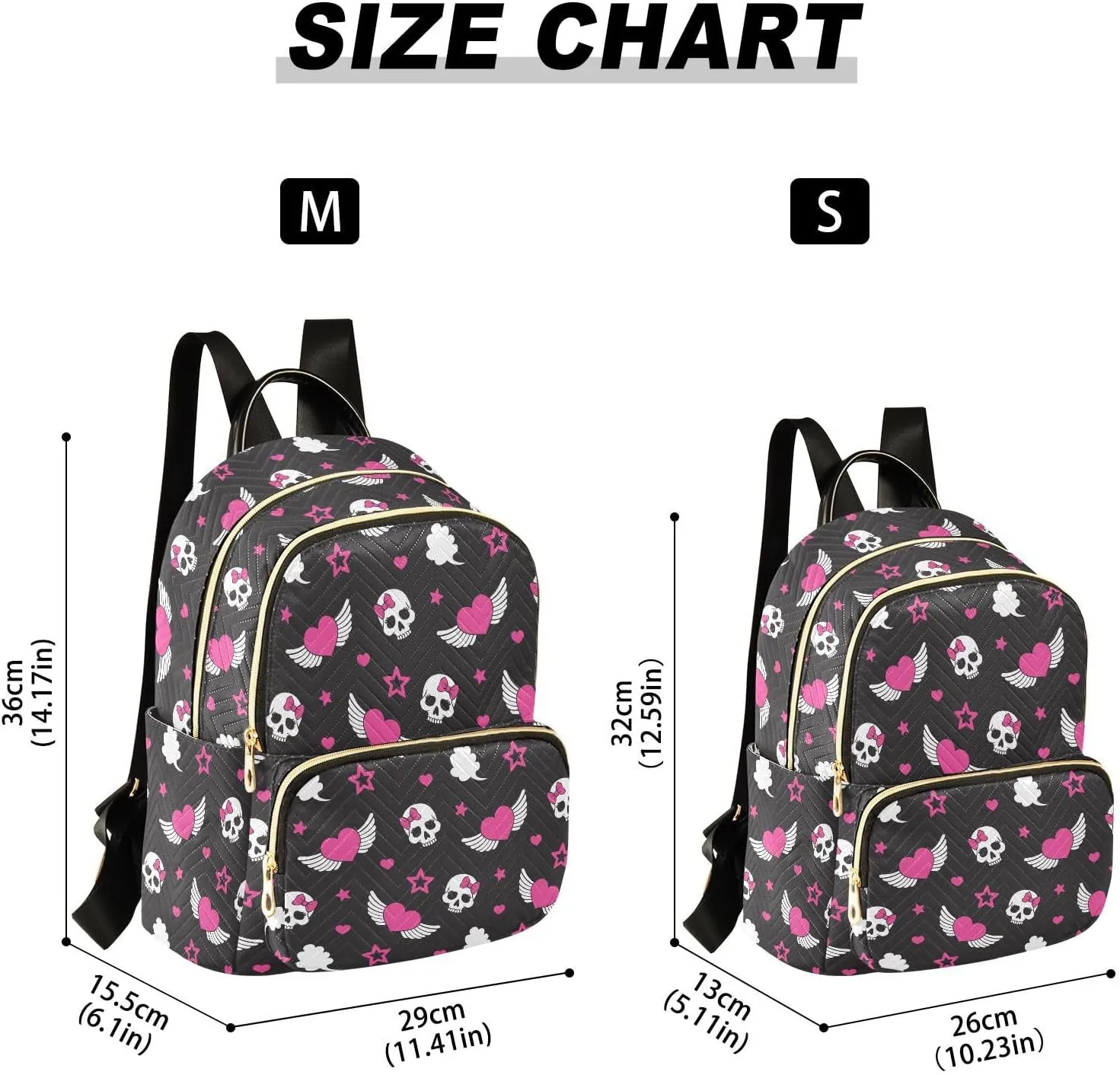 Mini Backpack Skull Wings Heart Fashion Backpack Purse for Women,Handbag Shoulder Bag Casual Daypack, Ladies Gift for College Work (S)