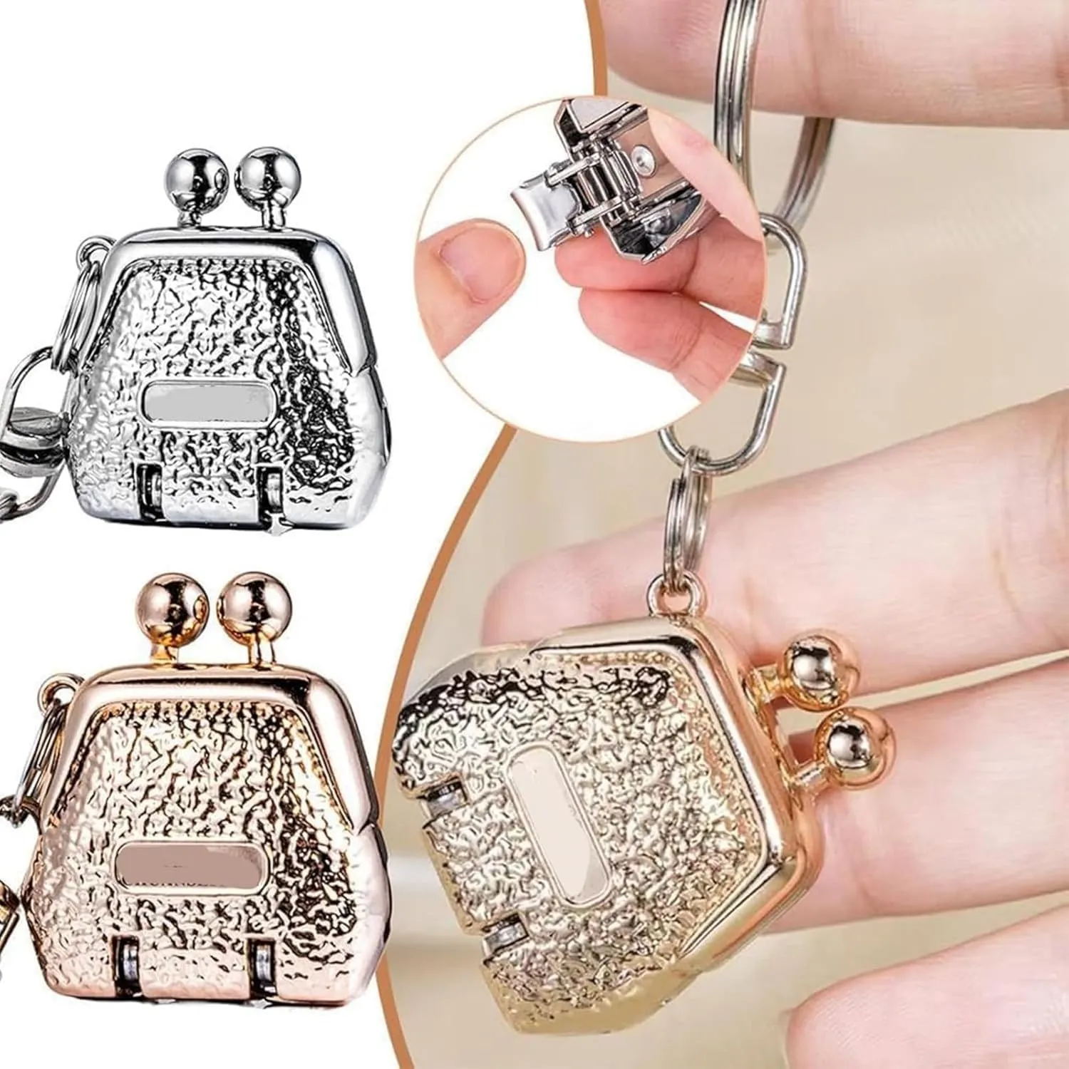 Mini Bag-Shaped Folding Nail Clippers, Stainless Steel Mini Fingernail Clipper with Keyring, Convenient Practical (Champagne,One Size)
