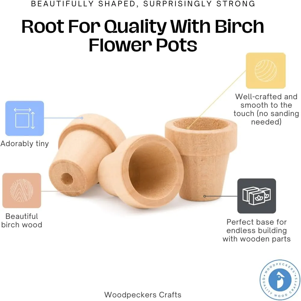 Mini Craft Flower Pot 5/8-inch x 9/16-inch, Pack of 250 Unfinished Flower Pot for Diorama, Model & Dollhouse, by Woodpeckers