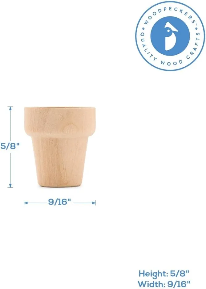 Mini Craft Flower Pot 5/8-inch x 9/16-inch, Pack of 250 Unfinished Flower Pot for Diorama, Model & Dollhouse, by Woodpeckers