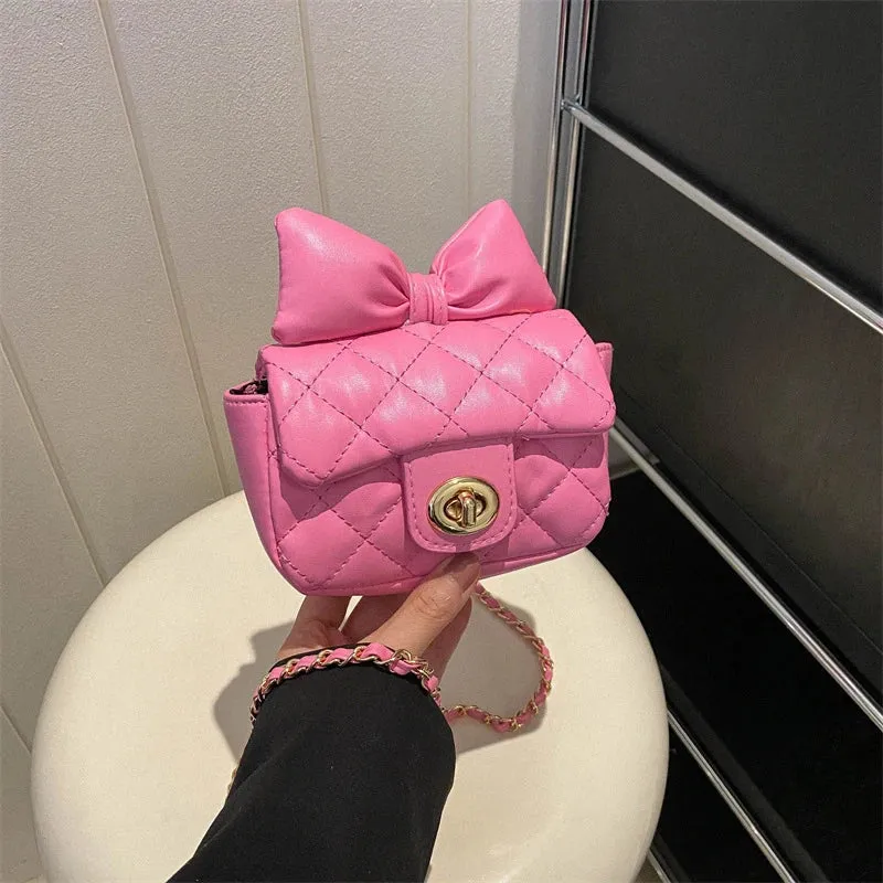 Mini Designer Luxury Shoulder Bag Toddler Princess Baby Girls Pink Bow Handbag Little Girl Cute Crossbody Purse