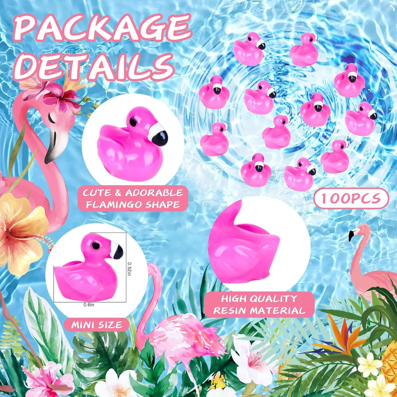 Mini Flamingos 200 Pack - Cute Tiny Pink Flamingos to Hide, Mini Resin Flamingo Ducks Figurines for Cake, Yard, Fairy Garden, Dollhouse, Landscape and Crafts