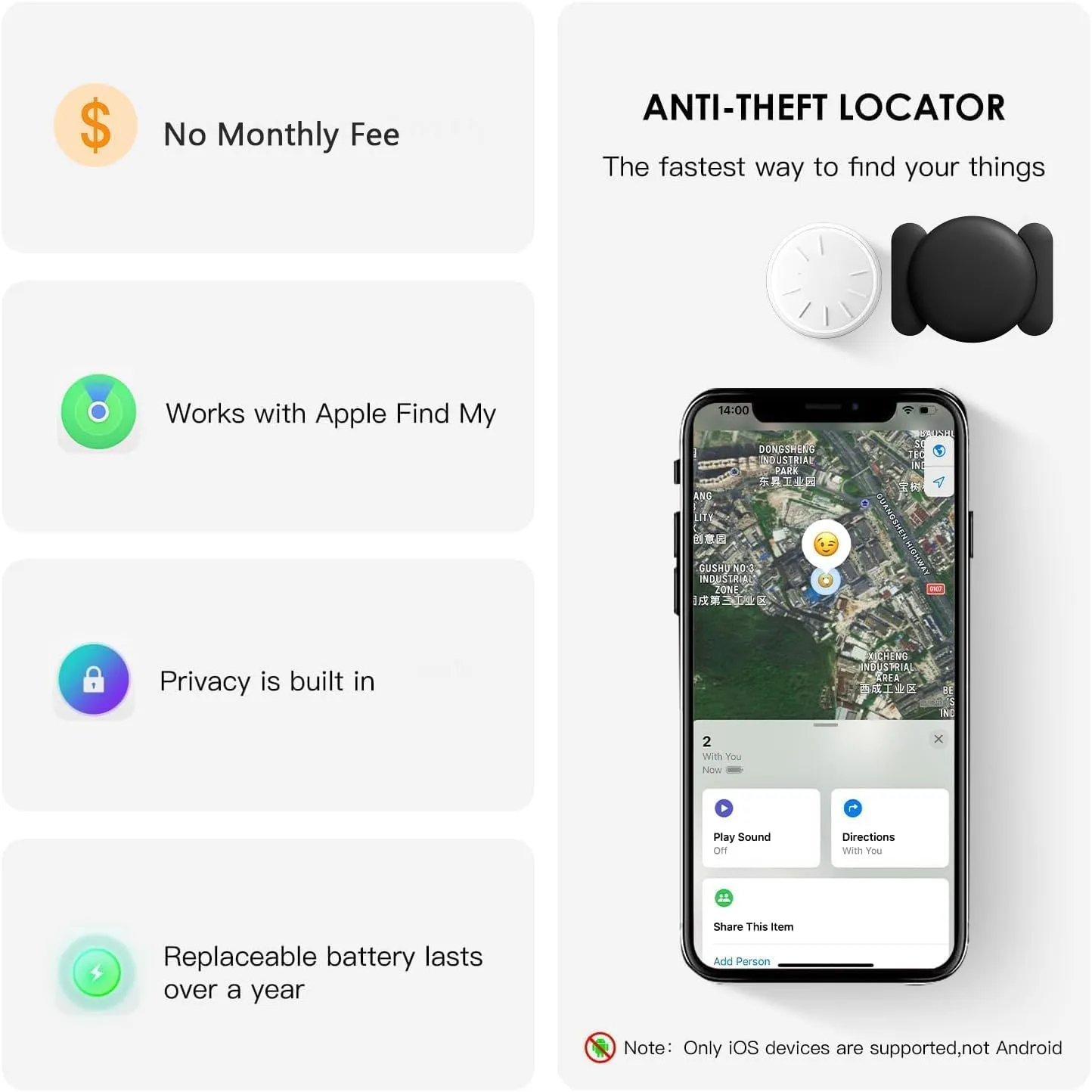 Mini GPS Tracking Devices, 1PCS Tracker Device for Vehicles Work with Find My (iOS Only), Car Tracker Device Hidden with Magnetic Waterproof Case, No Monthly Fee Car GPS Tracker