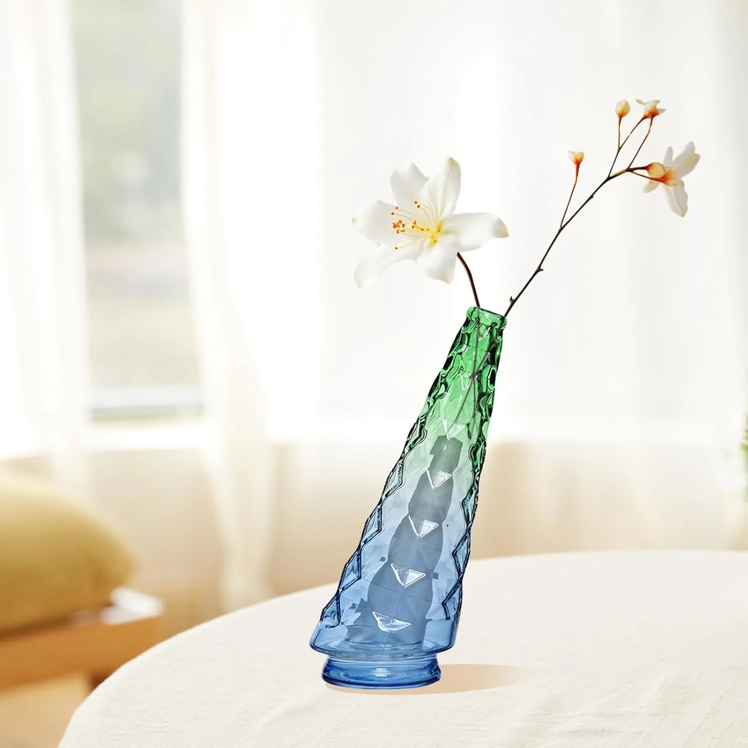 Mini Gradient Crystal Vase, Replacement Top for Table Decoration, Clear Bud Vases in Bulk for Flower (Blue-Green)
