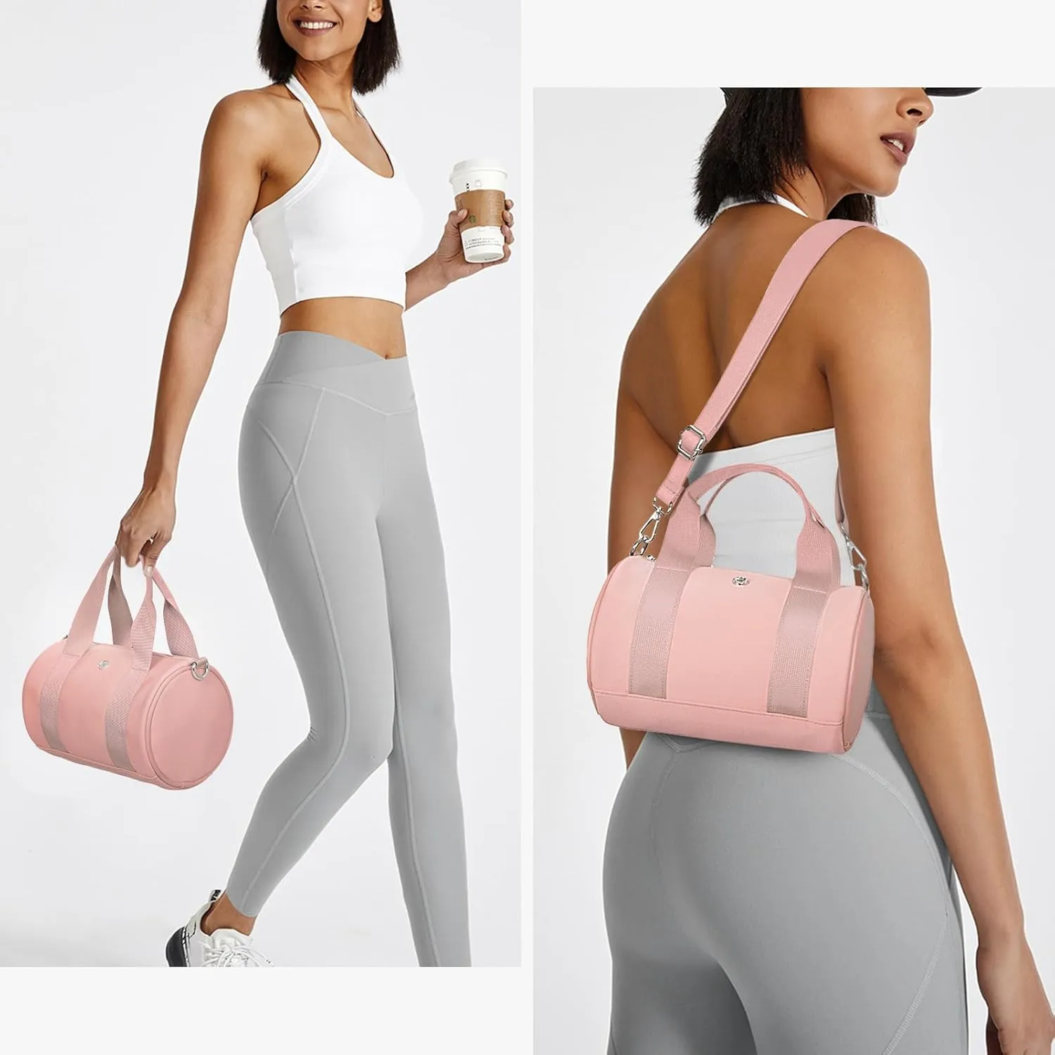 Mini Gym Bag Small Barrel Duffle Crossbody Bags Tote for Women Men Workout Bag Lightweight for Weekender Travel Sports Yoga Fitness Dance (Pink)