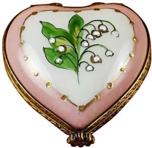 Mini Heart Lily of The Valley Limoges Trinket Box