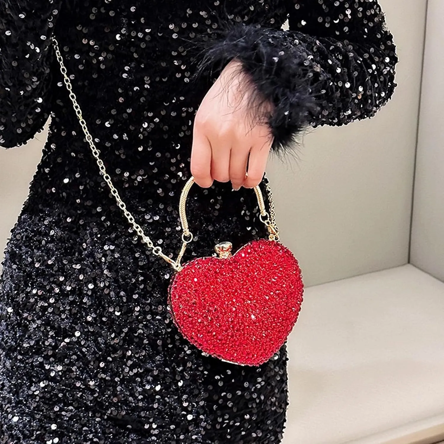 Mini Heart Rhinestone Purse - Wedding Clutch Bag for Dinner Party