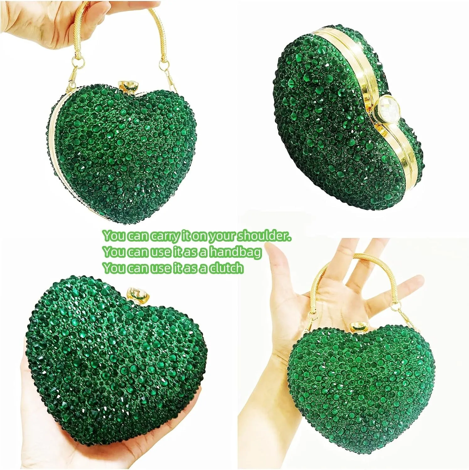 Mini Heart Rhinestone Purse - Wedding Clutch Bag for Dinner Party