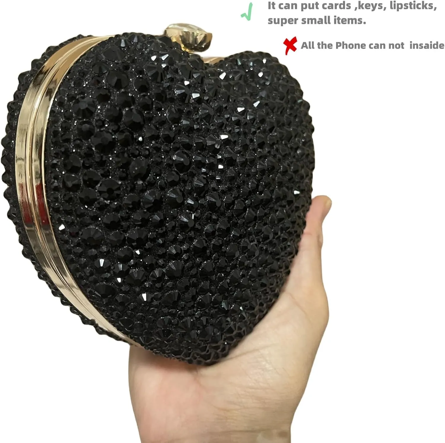 Mini Heart Rhinestone Purse - Wedding Clutch Bag for Dinner Party