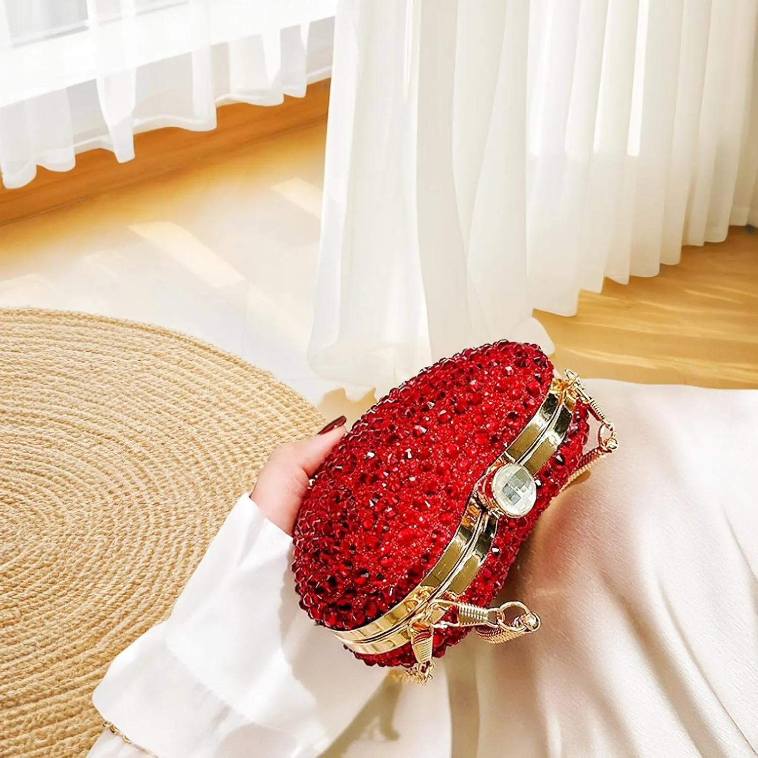 Mini Heart Rhinestone Purse - Wedding Clutch Bag for Dinner Party