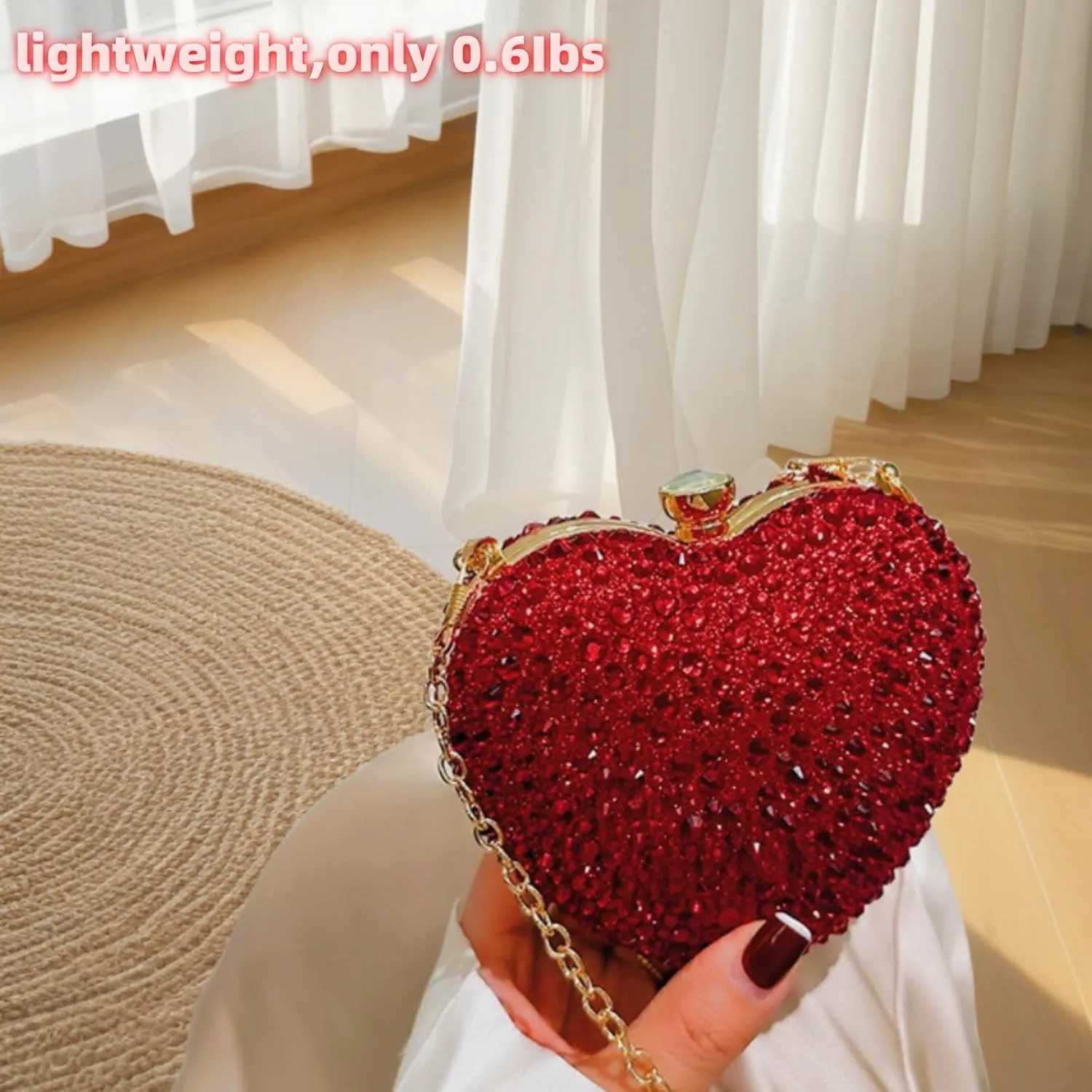 Mini Heart Rhinestone Purse - Wedding Clutch Bag for Dinner Party