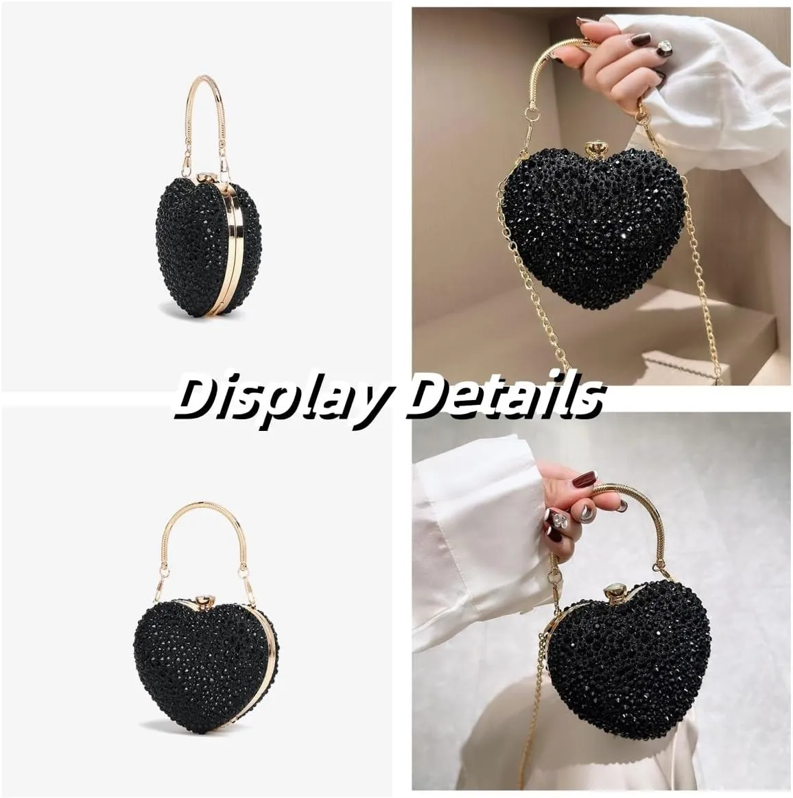 Mini Heart Rhinestone Purse - Wedding Clutch Bag for Dinner Party