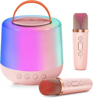 Mini Karaoke Machine for Kids, 2-14 Years Kids Toys with 2 Wireless Microphone, Girls Birthday Gifts Toys with Led Lights, Portable Bluetooth Speaker for Home Christmas Birthday Indoor Outdoor Party