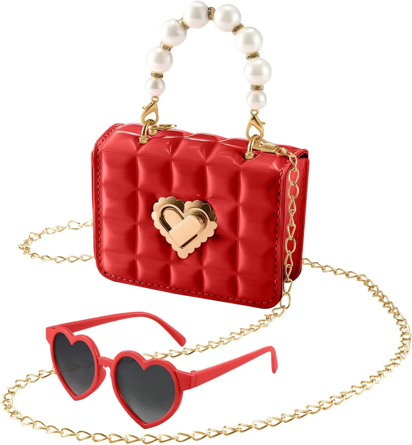 Mini Purse for Toddler Little Girls,Cute Princess Handbags Crossbody Shoulder Bag with UV400 Sunglasses Gifts for Girls,Red