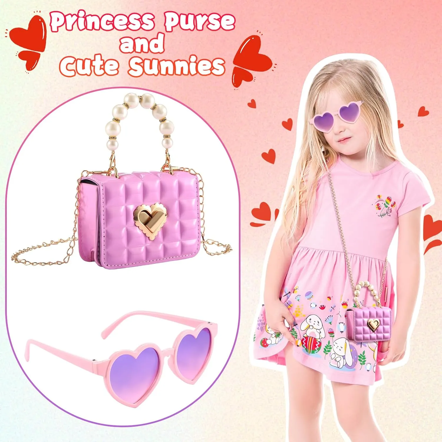 Mini Purse for Toddler Little Girls,Cute Princess Handbags Crossbody Shoulder Bag with UV400 Sunglasses Gifts for Girls,Red