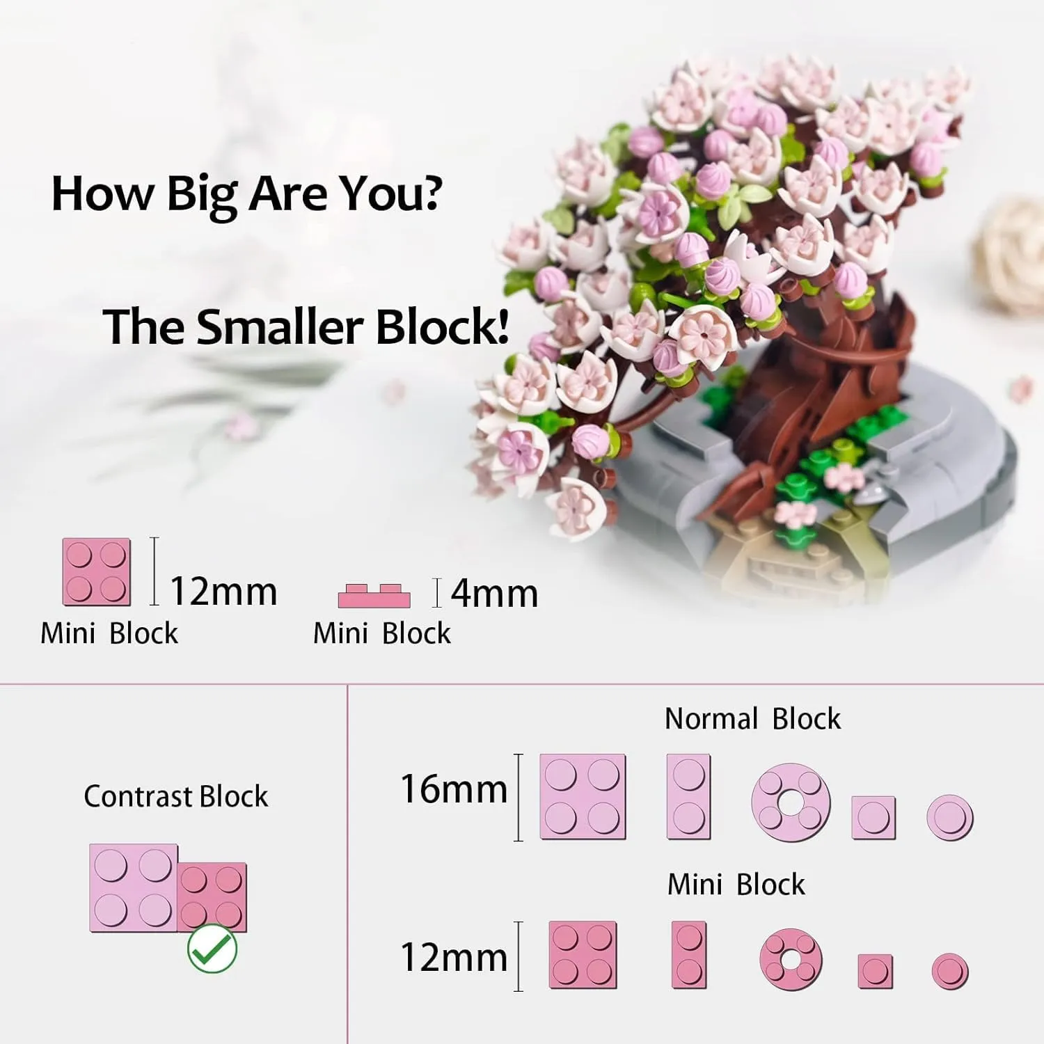 Mini Sakura Model, UV Sensitive, 426 PCS, Creative DIY Simulation Mini Pellet Bonsai Series Building Toys 6 