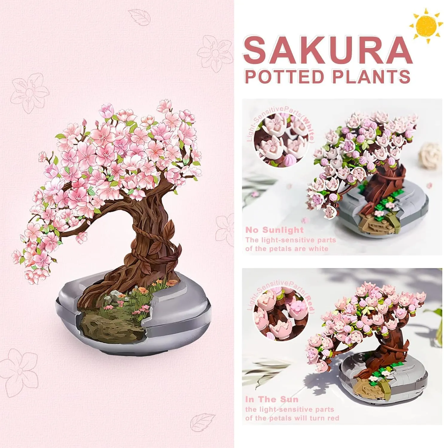 Mini Sakura Model, UV Sensitive, 426 PCS, Creative DIY Simulation Mini Pellet Bonsai Series Building Toys 6 