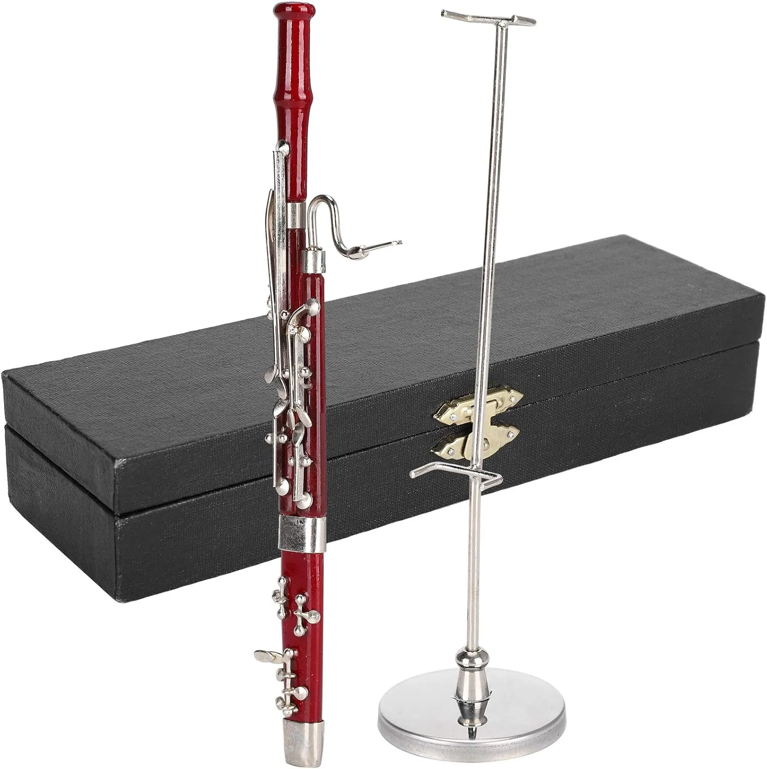 Miniature Bassoon with Stand and Wooden Case Mini Musical Instrument Doll's House Model Home Decoration Ornament