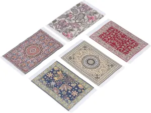 Miniature Doll House Rug, Oriental Turkish Floral Soft Floor Mat for Dollhouse, Exquisite Easy to Clean Mini Rug with Vivid Color and Vintage Look 5PCS 6.3in x 3.8in