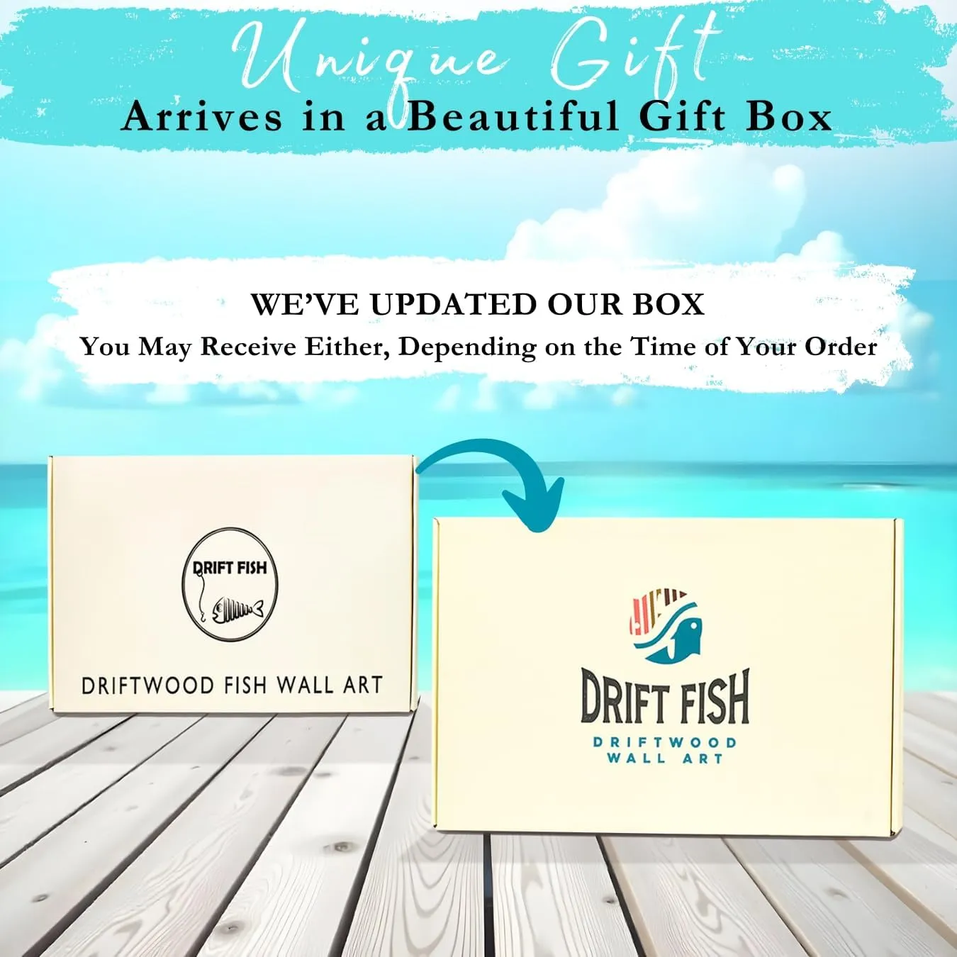 Mint Bucket Brands Driftwood Fish Nautical Wall Decor - Handmade Wooden Rustic Coastal Wall Art for Living Room, Bedroom, Office, Bathroom - Ocean Beach Decoration (13" x 6", Pearl)