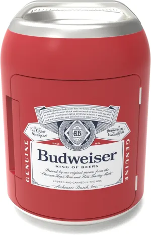 MIS606BUD Budweiser Branded Shaped 6 can Mini Personal Fridge Cooler-W L: 10.20" X H: 14.53 (Red)