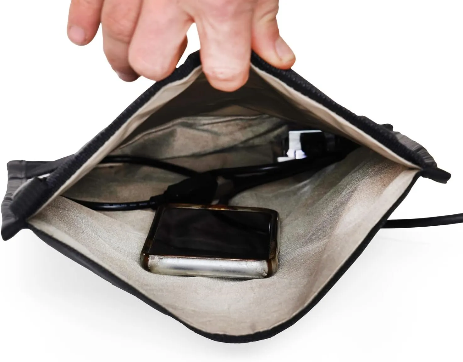 Mission Darkness Non-Window Charge & Shield Faraday Bag for Phones // Includes USB Filter and Cable Set for Data Extraction and Charging Devices While Shielded from RF Signals Black