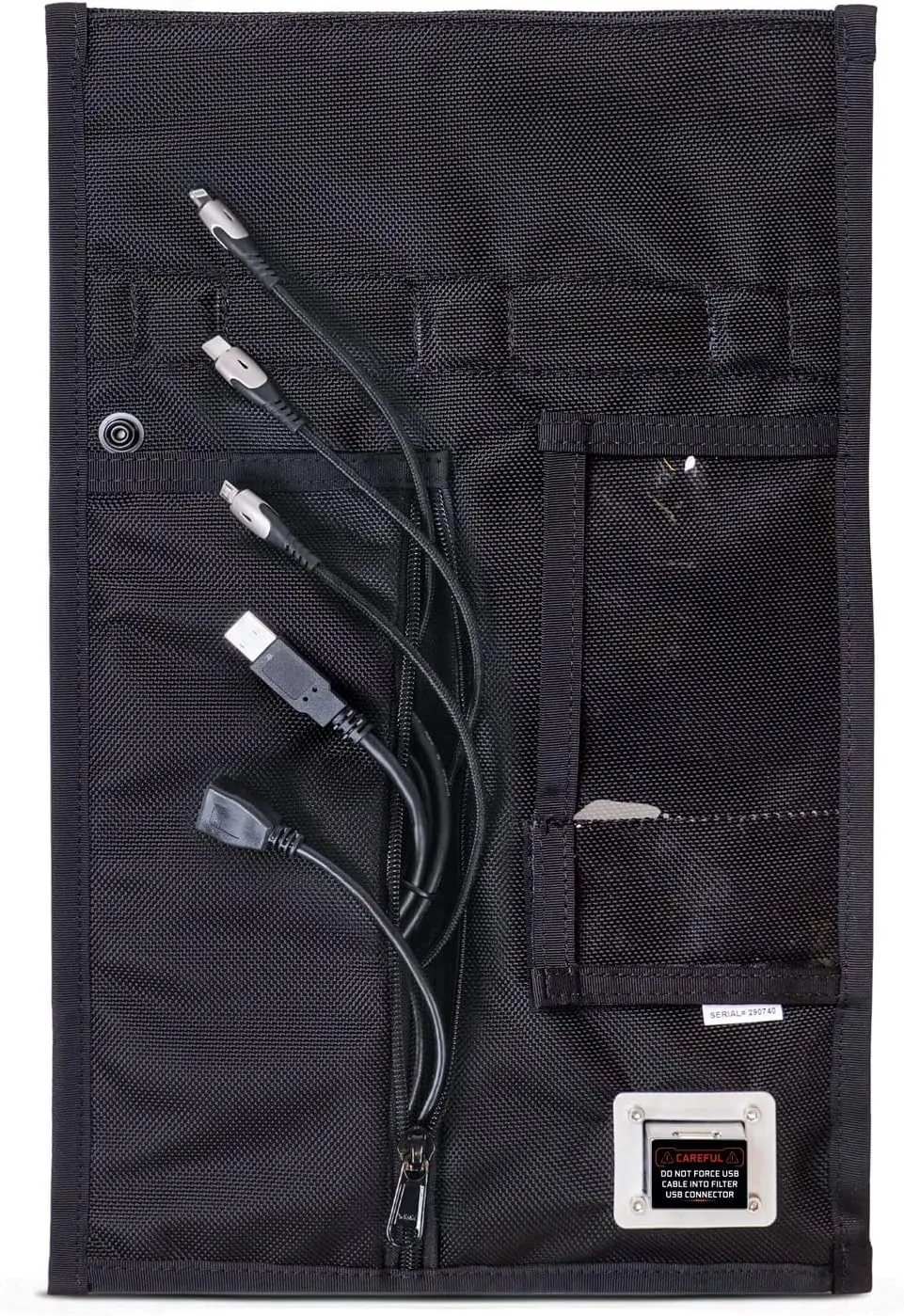 Mission Darkness Non-Window Charge & Shield Faraday Bag for Phones // Includes USB Filter and Cable Set for Data Extraction and Charging Devices While Shielded from RF Signals Black