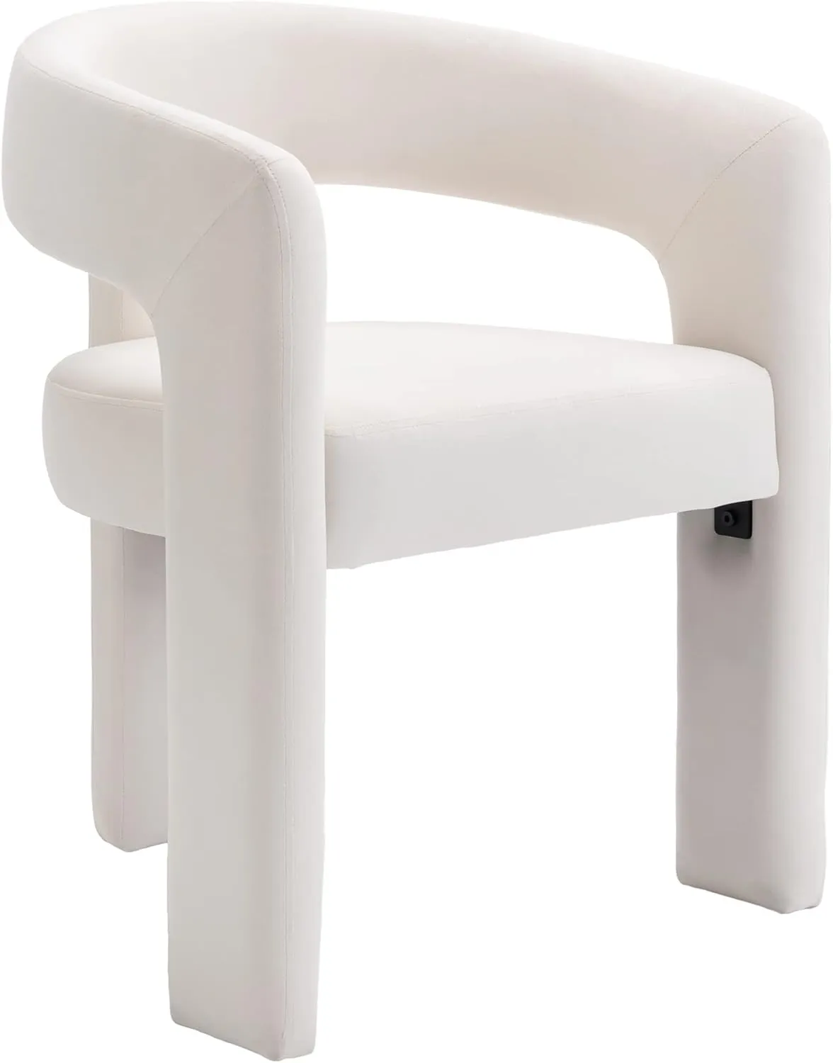 Modern Barrel Dining Chair, Velvet Upholstered Accent Side Chair with Arms Comfy Makeup Vanity Chair, Dining Living Room Kitchen Chair, Beige