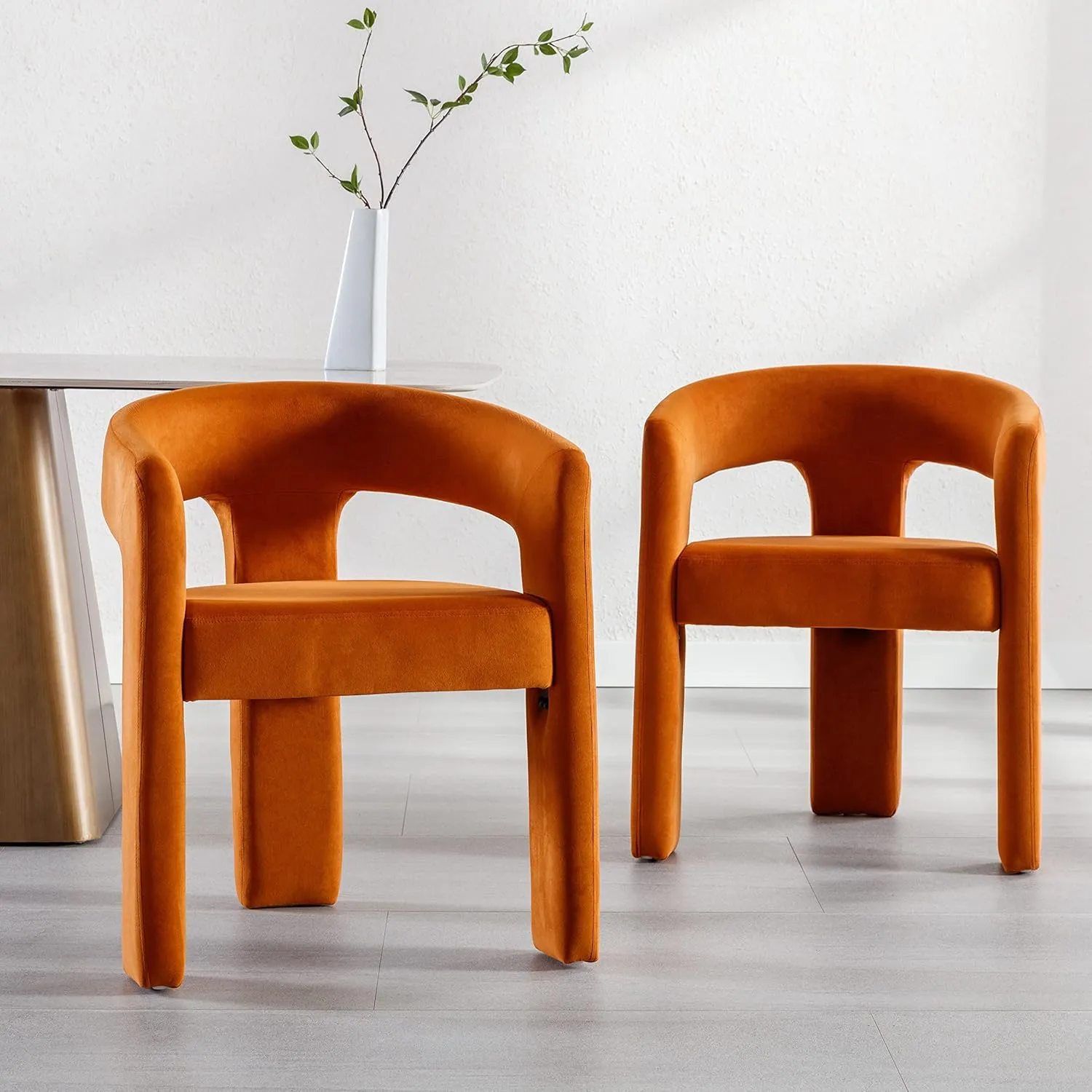 Modern Barrel Dining Chair, Velvet Upholstered Accent Side Chair with Arms Comfy Makeup Vanity Chair, Dining Living Room Kitchen Chair, Orange
