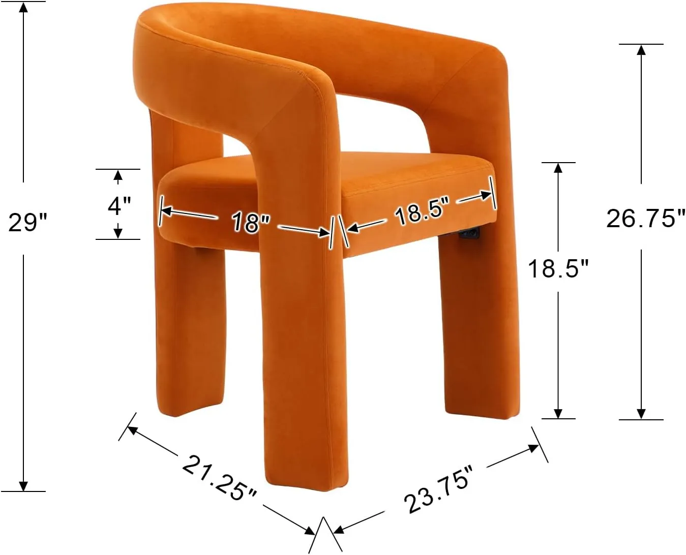 Modern Barrel Dining Chair, Velvet Upholstered Accent Side Chair with Arms Comfy Makeup Vanity Chair, Dining Living Room Kitchen Chair, Orange