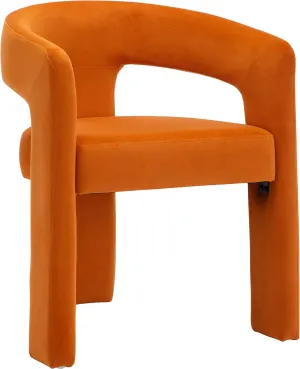 Modern Barrel Dining Chair, Velvet Upholstered Accent Side Chair with Arms Comfy Makeup Vanity Chair, Dining Living Room Kitchen Chair, Orange